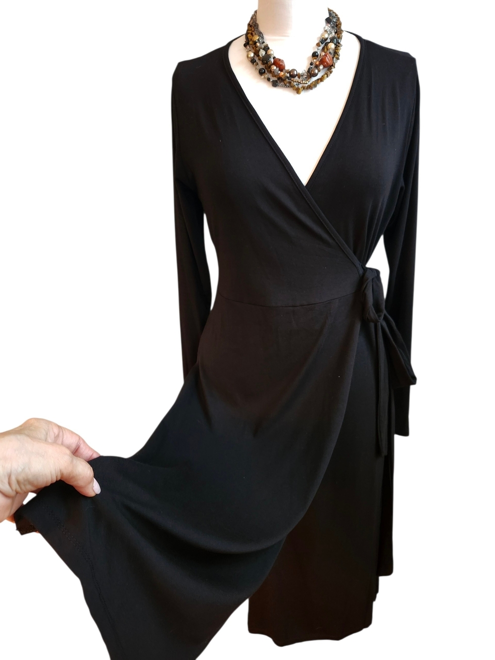 Milan Kiss Wrap Black Knit Side Tie Longline Tunic Top Hip Slit M
